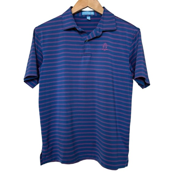 Peter Millar Youth Striped Golf Polo Shirt Blue Pink Short Sleeve L Embroidered - Picture 2 of 8